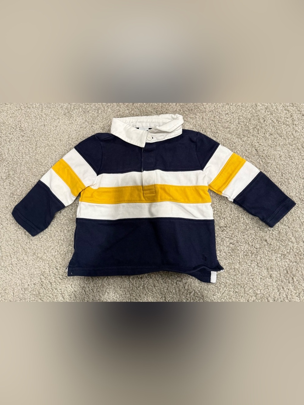 Janie & Jack 6-12 month baby Long-Sleeve Rugby Shirt with Yellow Stripe
